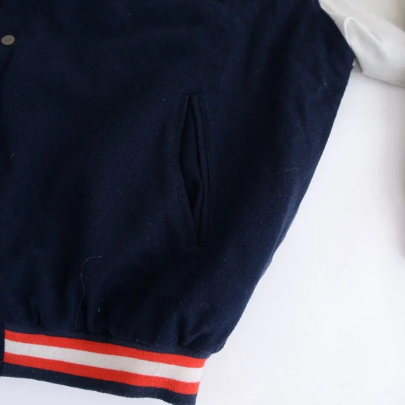 Vintage 90S Steve And Barrys British Flag Navy And Cream Wool Blend Faux Leather - Picture 8 of 16